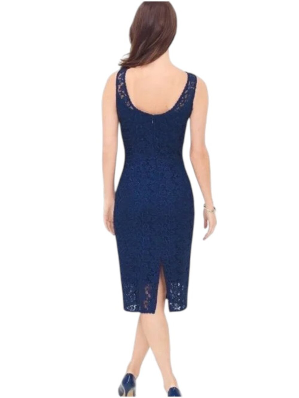 White House Black Market Lace Sheath Midi Dress Navy Women's Size 00 - Picture 3 of 9